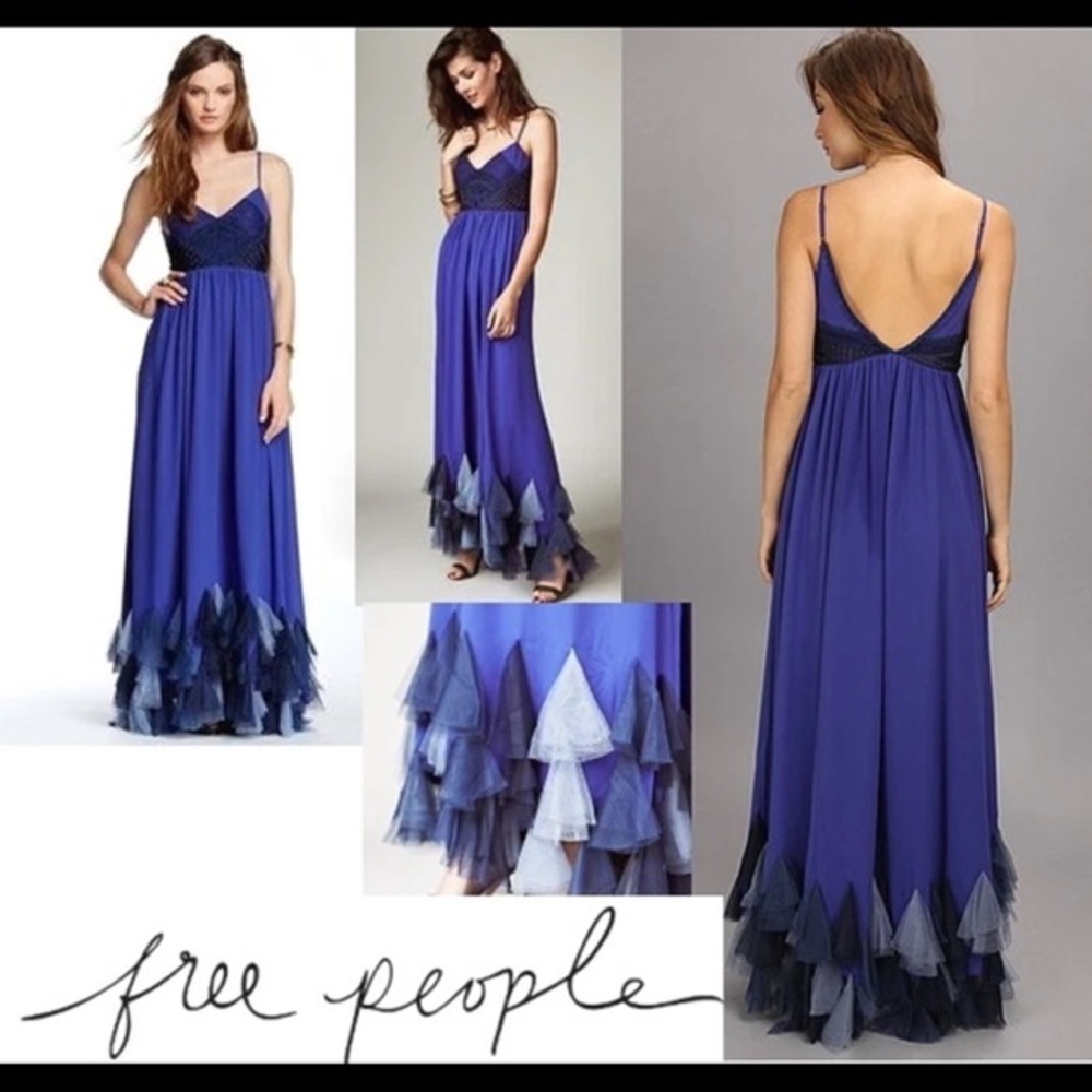 $450 Free People Forget Me Not Chiffon Maxi Dress Periwinkle size 0